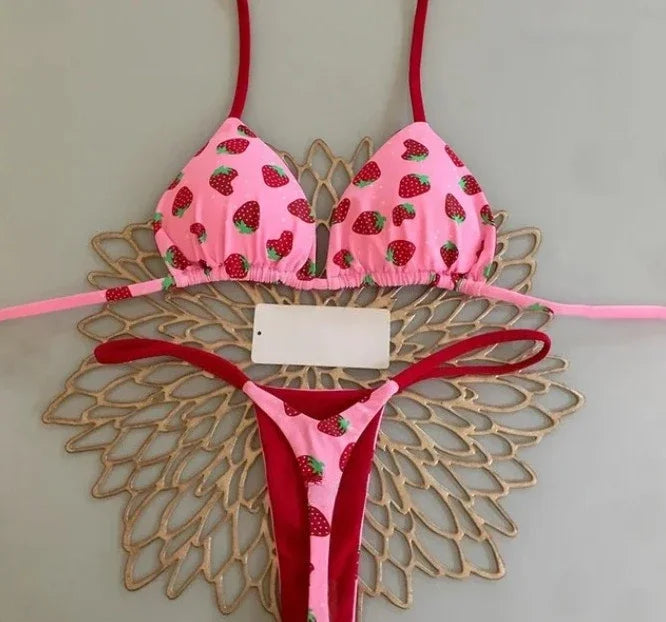 Print Sexy Bikini-Set – Y2K Neckholder & Lace-Up Design